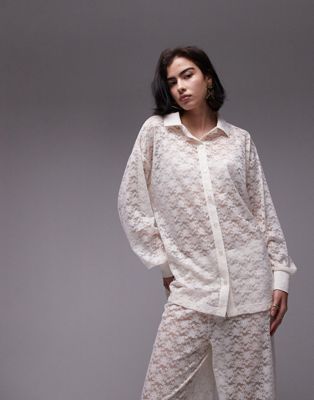 Topshop lace oversized shirt in ecru - part of a set TOPSHOP