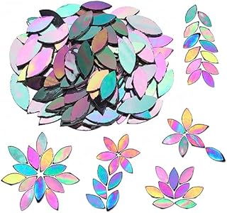 Yoption 100 Pieces Iridescent Glass Petal Mosaic Tiles, Hand-Cut Green Stained Glass Flower Leaf Mosaic Tiles for Crafts and Home Decorations (Iridescent Green) Yoption