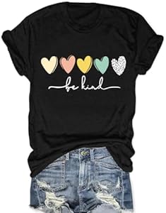 Be Kind T Shirts Women Graphic Blessed Teacher Shirt Short Sleeve Inspirational Heart Print Graphic Tees MZEAZRK