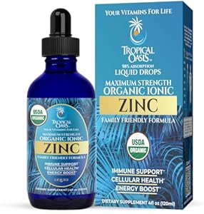 USDA Organic Ionic Zinc Droppers for Men, Women & Kids | Liquid Zinc Supplement Trace Mineral Formula | Immune Function | Skin Health | 98% Absorption | Sugar-Free, Vegan, Non-GMO | 4 Fl Oz Tropical Oasis