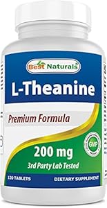 Best Naturals L-Theanine 200mg per Tablet (400mg per 2 Tablets) - Promotes Relaxation Without Drowsiness - 120 Vegetarian Tablets - (120 Count (Pack of 1)) Best Naturals