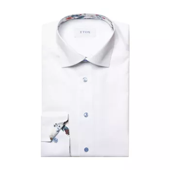 Однотонная рубашка современного кроя с контрастной цветочной деталью Eton