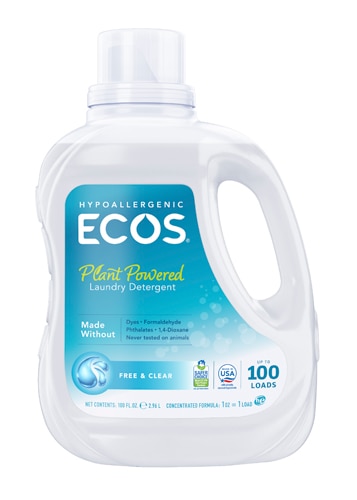 ECOS Гипоаллергенный стиральный порошок Free &amp; Прозрачный - 100 жидких унций ECOS