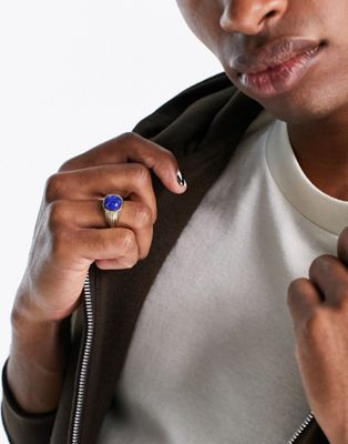 ASOS DESIGN signet ring with blue lapis semi p stone in gold tone ASOS DESIGN