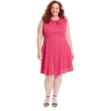 Plus Size London Times Embroidered Keyhole Neckline Fit And Flare Dress London Times
