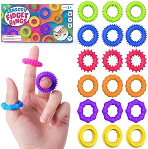 Fidget Toys Sensory Rings for Kids: 18 Pack Finger Anxiety Rings - Texture Stress Toys for Kids Autism Calming - Quiet Fidget Ring for Students Classroom KLT