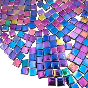 1.1lb Square Crystal Mosaic Tiles, Iridescent Mosaic Glass Tiles for Crafts, Mosaic Pieces DIY Hobbies Children Handmade Jewelry Art Decoration Gifts,525 Pieces (Mixed Color) Esweny