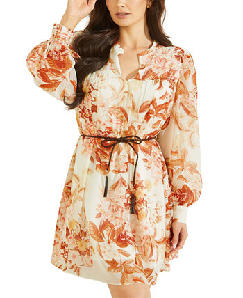 Женское шифоновое платье Morgane с цветочным принтом и поясом GUESS
