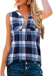 Bulotus Women's V-Neck Casual Tunic Tank Tops Zipper Sleeveless Blouse Shirt Bulotus