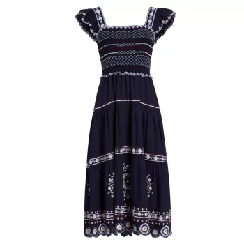 Платье миди Shaina с вышивкой и рукавами-крылышками Sea