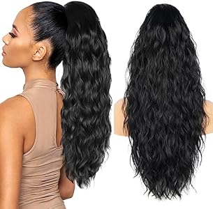 26 inch Black Ponytail Extension, Drawstring Ponytail for Women, Long Wavy Pony Tails Hair Extensions, Synthetic Hair Extensions Ponytail for Daily Use (Color: Black) ZQIAN BEAUTY