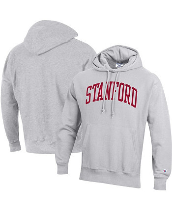 Мужской серый пуловер с капюшоном Stanford Cardinal Team Arch обратного плетения с принтом меланжевого цвета Champion