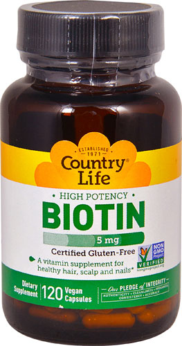 Country Life высокоэффективный биотин — 5 мг — 120 веганских капсул Country Life