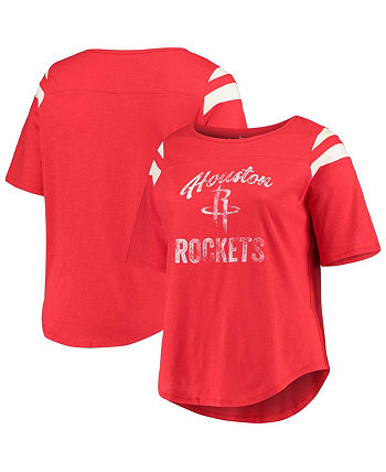 Women's Red, White Houston Rockets Plus Size Point Guard Slub Jersey 3/4-Sleeve T-shirt Touch