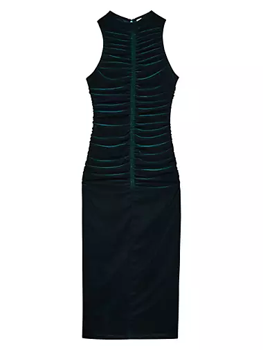 Niva Ruched Velvet Sleeveless Maxi Dress Reiss