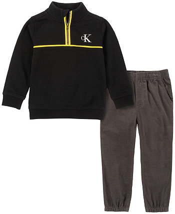 Флисовые джоггеры с воротником-стойкой и плетеным шнуром с полумолнией и контрастной отделкой для малышей, комплект из 2 предметов Calvin Klein