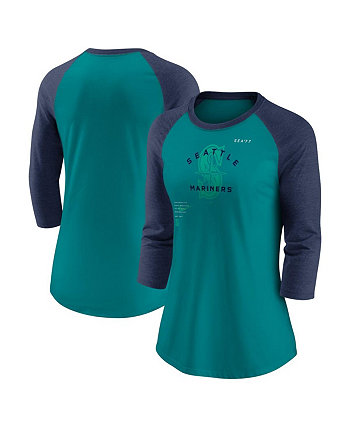 Женская футболка цвета морской волны, темно-синяя Seattle Mariners Next Up Tri-Blend с рукавами 3/4 и регланом Nike