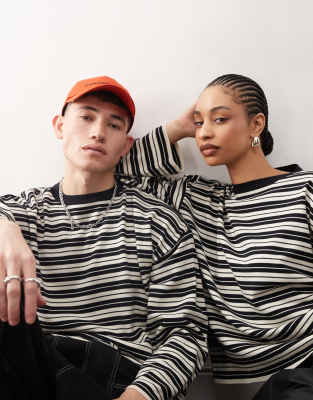 COLLUSION Unisex striped throw on sweater in ecru & blue Collusion