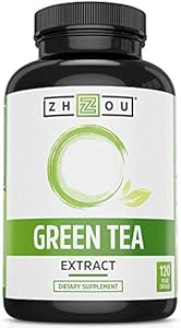 Zhou Green Tea Extract Capsules (Капсулы) with EGCG, Natural Energy, Mental Focus, Immune Health, Antioxidant and Heart Support, Non-GMO, Vegan, Gluten Free, 120 Capsules Zhou