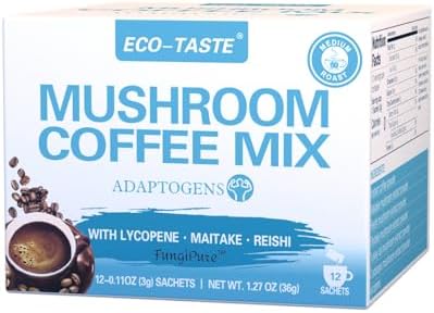 ECO-TASTE Mushroom Coffee Mix, Designed for Balance with Ashwagandha, Eleuthero, Chaga, Spine date seed – 12 Sachets ECO-TASTE