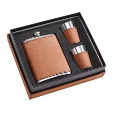 2.25&#34; Caramel Leatherette Flask Set with Cup Contemporary Home Living
