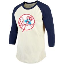 Мужская футболка Majestic Threads кремового / темно-синего цвета из коллекции New York Yankees Cooperstown, реглан с рукавами 3/4 Majestic