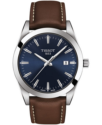 Мужские швейцарские часы T-Classic Gentleman Brown с кожаным ремешком 40мм Tissot