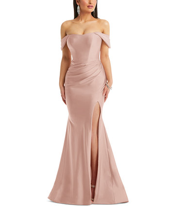 Женское атласное платье-русалка с корсетом и открытыми плечами Dessy Collection