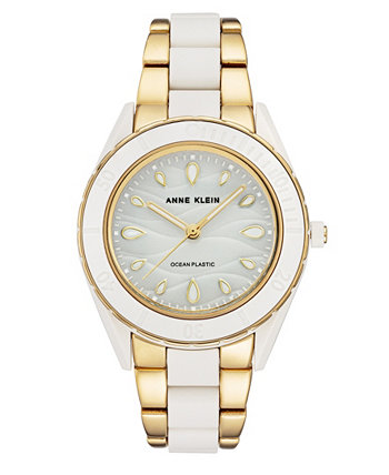 Женские часы-браслет с пластиковым браслетом золотистого и белого цветов Solar Ocean Work, 38,5 мм Anne Klein