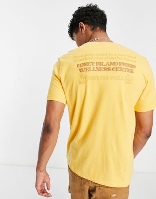 Coney Island Picnic mind and body t-shirt in yellow with placement prints CONEY ISLAND PICNIC