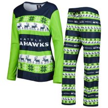 Женская праздничная уродливая пижама FOCO Navy Seattle Seahawks Unbranded