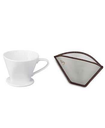 Фарфоровый фильтрующий конус размера 2 и фильтр для кофе с гибкой сеткой, заваривает от 2 до 6 порций Fino