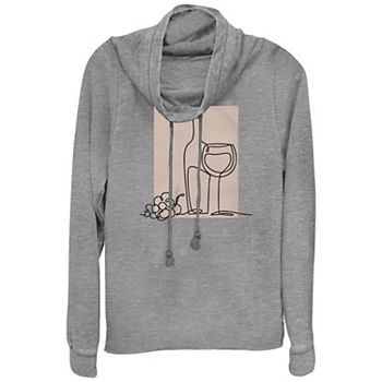 Women's Plus Grapes Wine Bottle And Glass Drawing Cowlneck Graphic Lightweight Long Sleeve Unbranded