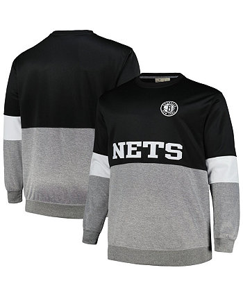 Men's Black, Heather Gray Brooklyn Nets Big and Tall Split Pullover Sweatshirt Fanatics