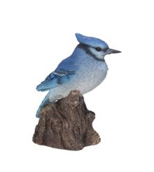 6.5&#34; Blue and White Unique Motion Activated Singing Blue Jay Standing on Stump Figurine Hi-Line Gifts