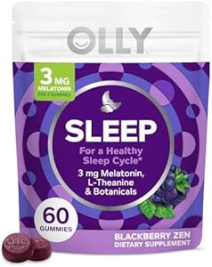 OLLY Sleep Gummy, Occasional Sleep Support, 3 mg Melatonin, L-Theanine, Chamomile, Lemon Balm, Sleep Aid, Blackberry, 50 Count OLLY