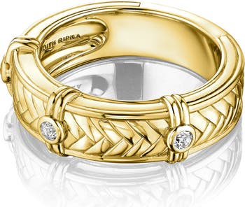 Плетеное кольцо с 3 камнями Cavello из стерлингового серебра с покрытием из желтого золота 14 карат с белым топазом Judith Ripka
