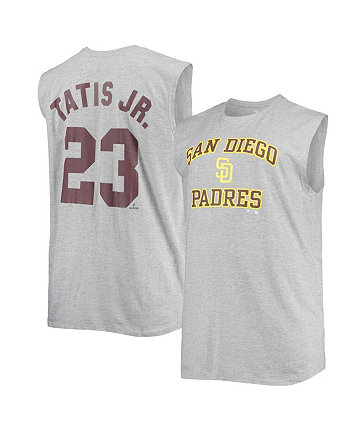 Мужская футболка Fernando Tatis Jr. с меланжевым серым принтом San Diego Padres Big and Tall Muscle Tank Top Profile