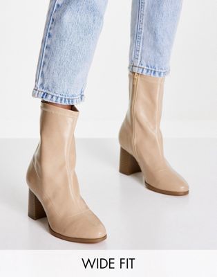 Glamorous Wide Fit heeled ankle boots in camel Glamorous Wide Fit