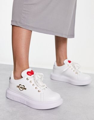 Белые кроссовки на платформе с сердечками Love Moschino LOVE Moschino