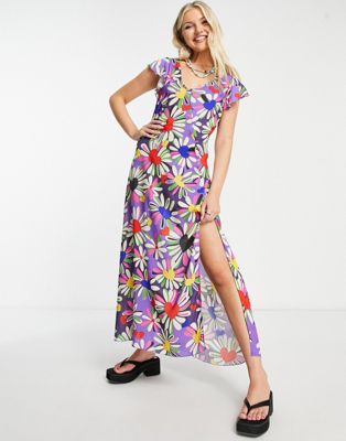 Женское платье-миди Weekday с цветочным принтом и деталями в виде завязки Weekday