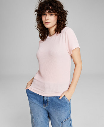 Women's Ribbed Crewneck Short-Sleeve T-Shirt, Created for Macy's And Now This