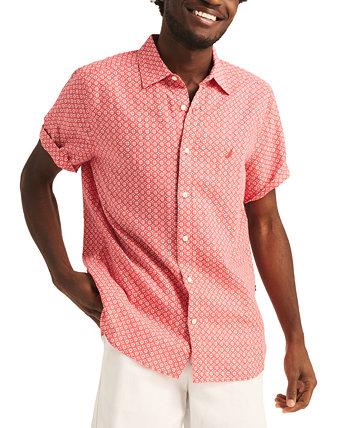 Men's Geo Pattern Short Sleeve Linen-Blend Shirt Nautica
