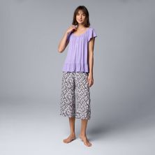 Women's Simply Vera Vera Wang Pajama Knit Top And Pajama Culotte Pants Sleep Set Simply Vera Vera Wang