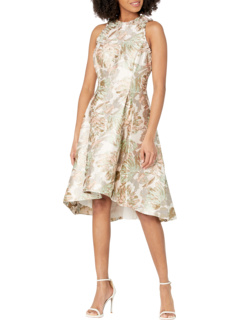 Sleeveless Printed Jacquard Dress with High-Low Hem & Ruffle Detail Adrianna Papell