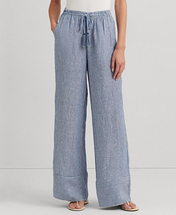Женские льняные широкие брюки в полоску LAUREN Ralph Lauren
