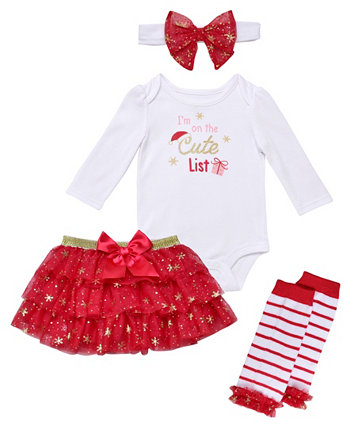 Рождественское боди для маленьких девочек, юбка, повязка на голову и гетры, комплект из 4 предметов Baby Starters