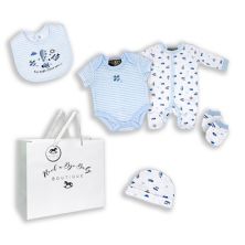 Baby Boys Fly High 5 Pc Layette Gift Set in Mesh Bag Rock A Bye Baby Boutique