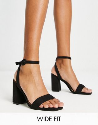 RAID Wide Fit Wink block heeled sandals in black Raid Wide Fit