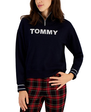 Женский свитшот с воротником-стойкой и молнией до четверти с логотипом Tommy Hilfiger